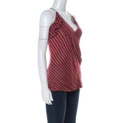 Pre Owned Ralph Lauren Multicolor Striped Knit Noodle Strap Top L