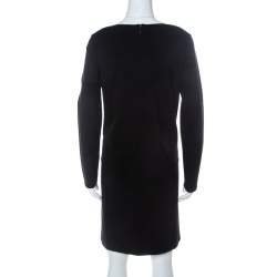 Pre Owned Ralph Lauren Black Stretch Knit Leather Trim Detail Shift Dress L