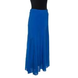 Pre Owned Ralph Lauren Blue Cotton Pintuck Detail Maxi Skirt S