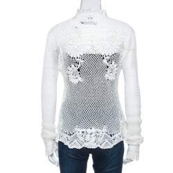 Pre Owned Ralph Lauren White Crochet Hand Knitted Cardigan M