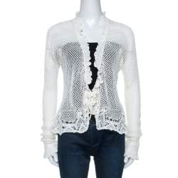 Pre Owned Ralph Lauren White Crochet Hand Knitted Cardigan M