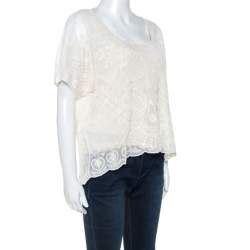 Pre Owned Ralph Lauren Off White Embroidered Knit Top M