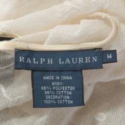Pre Owned Ralph Lauren Off White Embroidered Knit Top M