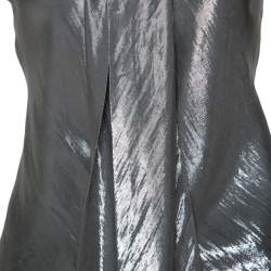 Pre Owned Ralph Lauren Silver Silk Blend Tie Neck Detail Button Front Top M