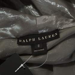 Pre Owned Ralph Lauren Silver Silk Blend Tie Neck Detail Button Front Top M