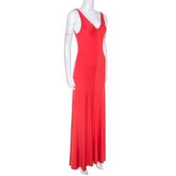 Pre Owned Ralph Lauren Coral Pink Jersey Sleeveless Jenny Maxi Dress M