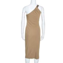 Pre Owned Ralph Lauren Khaki Stretch Knit One Shoulder Midi Dress S