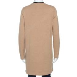 Pre Owned Ralph Lauren Beige Cashmere Knit Leather Trim Cardigan M