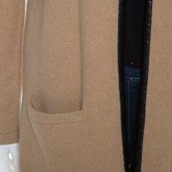 Pre Owned Ralph Lauren Beige Cashmere Knit Leather Trim Cardigan M