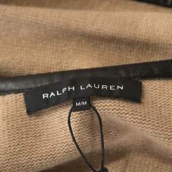 Pre Owned Ralph Lauren Beige Cashmere Knit Leather Trim Cardigan M