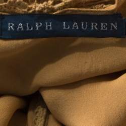 Pre Owned Ralph Lauren Tan Brown Silk Lined Lace Halter Dress M