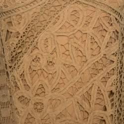 Pre Owned Ralph Lauren Tan Brown Silk Lined Lace Halter Dress M