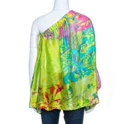 Pre Owned توب رالف لورين كتف واحد حرير طباعة زهور متعدد الألوان S