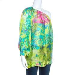 Pre Owned توب رالف لورين كتف واحد حرير طباعة زهور متعدد الألوان S