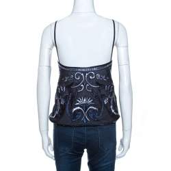 Pre Owned Ralph Lauren Navy Blue Embroidered Silk Drawstring Waist Detail Camisole M 