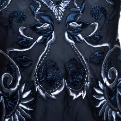 Pre Owned Ralph Lauren Navy Blue Embroidered Silk Drawstring Waist Detail Camisole M 