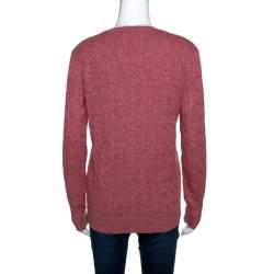 Pre Owned Ralph Lauren Pale Red Linen Wool Cable Knit Jumper M