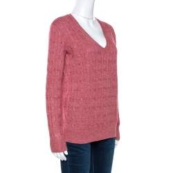 Pre Owned Ralph Lauren Pale Red Linen Wool Cable Knit Jumper M