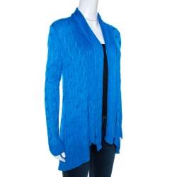 Pre Owned Ralph Lauren Blue Silk Cable Knit Circle Cardigan S