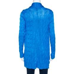 Pre Owned Ralph Lauren Blue Silk Cable Knit Circle Cardigan S