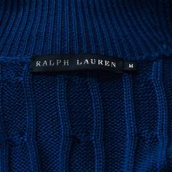 Pre Owned Ralph Lauren Blue Cable Knit Open Front Cardigan M