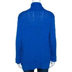 Pre Owned Ralph Lauren Blue Cable Knit Open Front Cardigan M