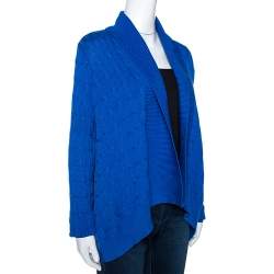 Pre Owned Ralph Lauren Blue Cable Knit Open Front Cardigan M
