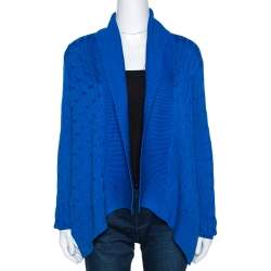 Pre Owned Ralph Lauren Blue Cable Knit Open Front Cardigan M