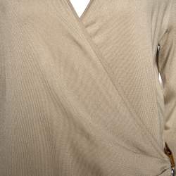 Pre Owned Ralph Laurent Beige Silk Knit Leather Strap Detail Fitted Dress L