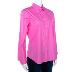 Pre Owned Ralph Lauren Pink Cotton Button Down Fitted Shirt L