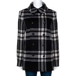 Pre Owned Ralph Lauren Monochrome Checked Cashmere & Wool Coat M