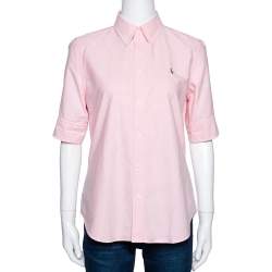 Pre Owned Ralph Lauren Light Pink Cotton Chambray Short Sleeve Shirt M