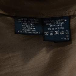 Pre Owned Ralph Lauren Khaki Silk Bow Tie Front Sheer Blouse S