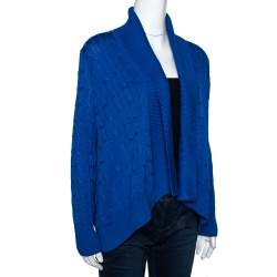 Pre Owned Ralph Lauren Blue Cable Knit Open Front Cardigan XS