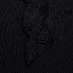 Pre Owned Ralph Lauren Black Ruffled Silk Knit Fitted Top M