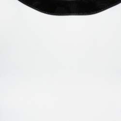 Pre Owned Ralph Lauren Off White Crepe Contrast Leather Trim Blouse S