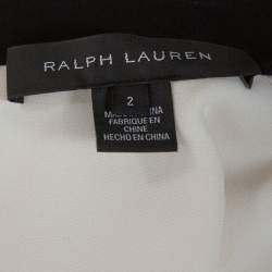 Pre Owned Ralph Lauren Off White Crepe Contrast Leather Trim Blouse S