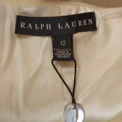 Pre Owned Ralph Lauren Cream Wool Crepe Belted Skirt L