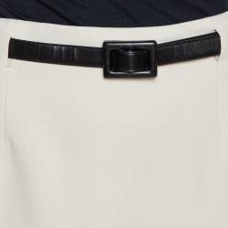 Pre Owned Ralph Lauren Cream Wool Crepe Belted Skirt L