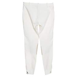 Pre Owned Ralph Lauren Cream Cotton Suede Patched Slim Fit Pants S