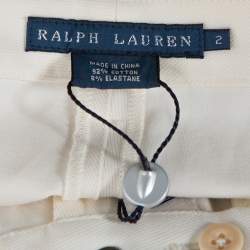 Pre Owned Ralph Lauren Cream Cotton Suede Patched Slim Fit Pants S