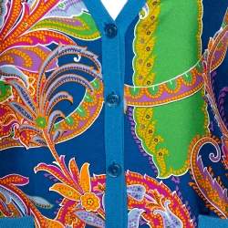 Pre Owned Ralph Lauren Blue Cashmere Paisley Print Silk Overlay Cardigan S