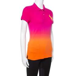Pre Owned Ralph Lauren Pink Ombre Cotton Pique Skinny Polo T-Shirt M