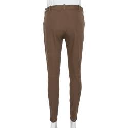 Pre Owned Ralph Lauren Brown Stretch Cotton Leather Patch Trousers M