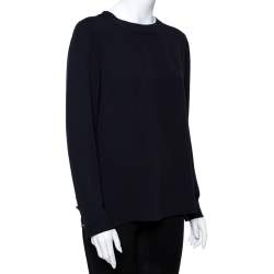 Pre Owned Ralph Lauren Navy Blue Silk Top L