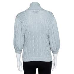 Pre Owned Ralph Lauren Pale Blue Cotton Cable Knit Shawl Lapel Cardigan L
