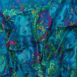 Pre Owned Ralph Lauren Blue Printed Silk Ruffle Detail Mini Skirt S