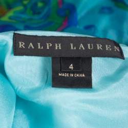Pre Owned Ralph Lauren Blue Printed Silk Ruffle Detail Mini Skirt S