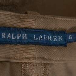 Ralph Lauren Khaki Brown Stretch Cotton Leather Patch Trousers M