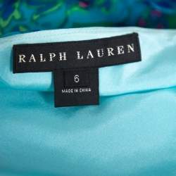 Pre Owned Ralph Lauren Blue Printed Silk Ruffle Detail Short Skirt M